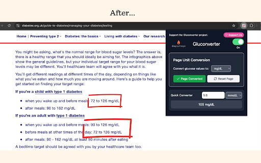 Glucose converter extension  from Chrome web store to be run with OffiDocs Chromium online