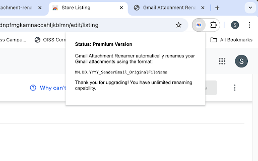 Gmail Attachment Renamer  from Chrome web store to be run with OffiDocs Chromium online