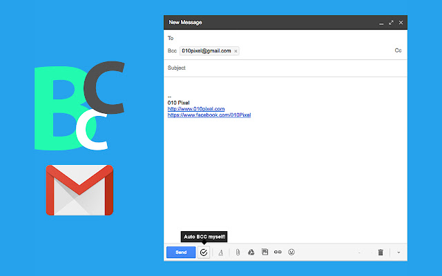 Gmail automatic BCC me by 010Pixel  from Chrome web store to be run with OffiDocs Chromium online