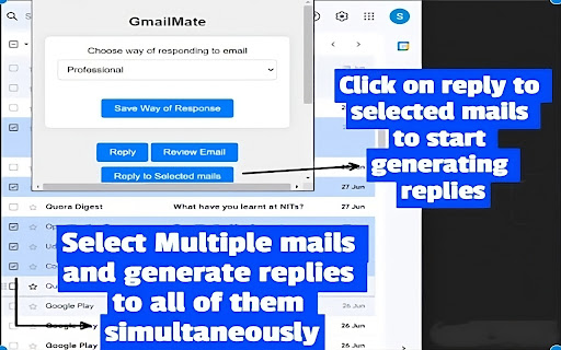 GmailMate  from Chrome web store to be run with OffiDocs Chromium online