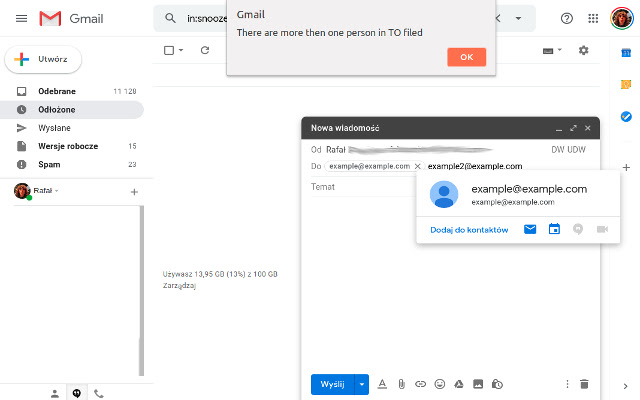 Gmail Multiple TO alert  from Chrome web store to be run with OffiDocs Chromium online