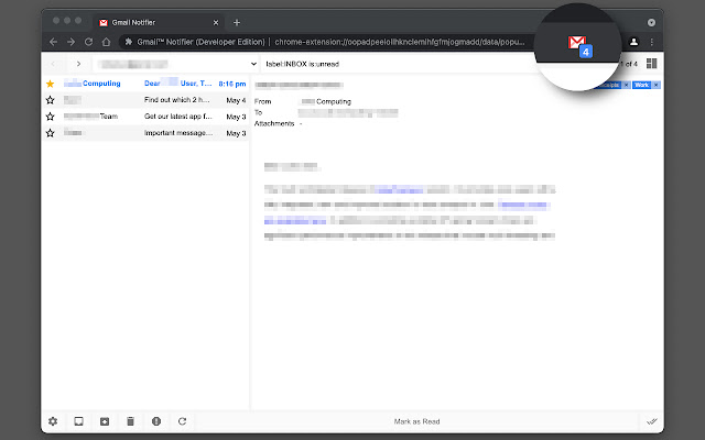 Gmail™ Notifier (Developer Edition) da Chrome Web Store para ser executado com OffiDocs Chromium online