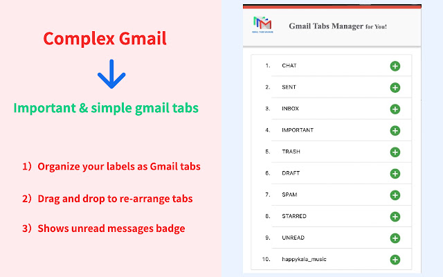 Gmail Tabs Manager  from Chrome web store to be run with OffiDocs Chromium online