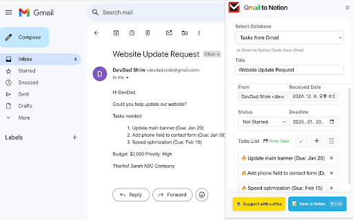 Gmail to Notion  from Chrome web store to be run with OffiDocs Chromium online