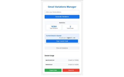 Gmail Variations Manager  from Chrome web store to be run with OffiDocs Chromium online