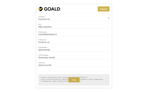 Goald URL Builder from Chrome web store to be run with OffiDocs Chromium online Goald URL Builder from Chrome web store to be run with OffiDocs Chromium online