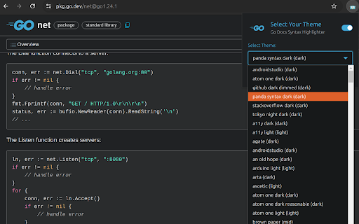 Go Docs Syntax Highlighter  from Chrome web store to be run with OffiDocs Chromium online