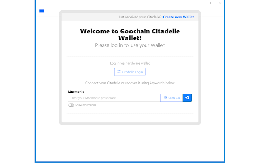 Goochain Citadelle Wallet  from Chrome web store to be run with OffiDocs Chromium online