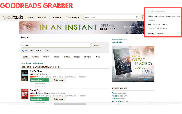 Goodreads grabber  from Chrome web store to be run with OffiDocs Chromium online