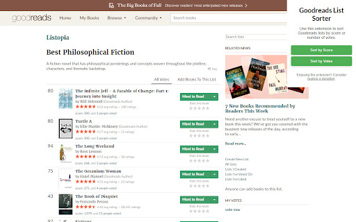 Goodreads List Sorter  from Chrome web store to be run with OffiDocs Chromium online
