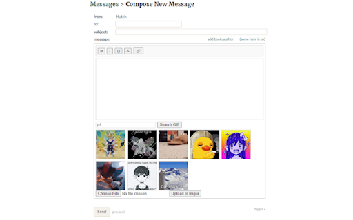 Goodreads Messenger WYSIWYG  Tenor GIF Search  from Chrome web store to be run with OffiDocs Chromium online