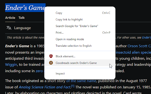 Goodreads Search Context Menu  from Chrome web store to be run with OffiDocs Chromium online