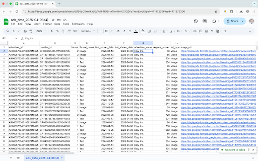 Google Ads Transparency Data Exporter  from Chrome web store to be run with OffiDocs Chromium online
