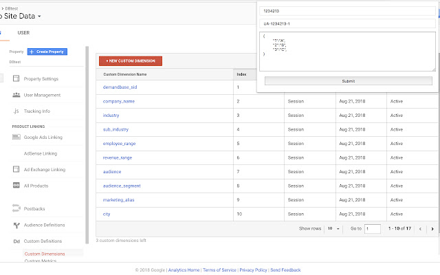 Google Analytics Dimension Updater  from Chrome web store to be run with OffiDocs Chromium online
