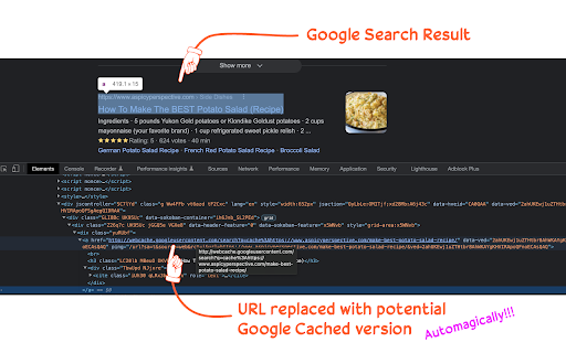 Google Cache Browsing (alpha)  from Chrome web store to be run with OffiDocs Chromium online