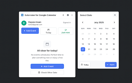 Google Calendar Extension  from Chrome web store to be run with OffiDocs Chromium online