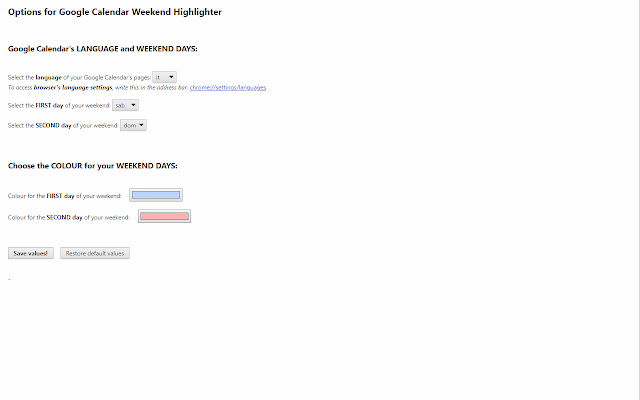 Google Calendar Weekend Highlighter  from Chrome web store to be run with OffiDocs Chromium online