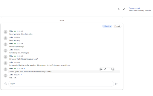 Google Chat Pin thread  quote reply  from Chrome web store to be run with OffiDocs Chromium online