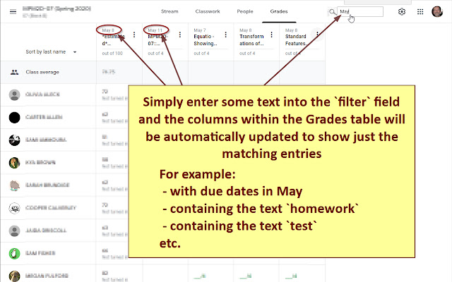 Google Classroom Grades Filter  from Chrome web store to be run with OffiDocs Chromium online