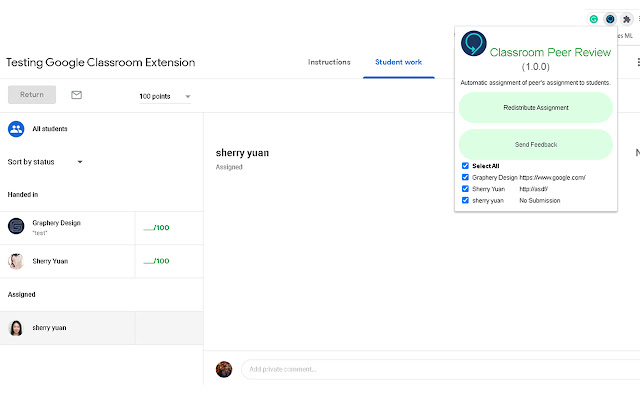 Google Classroom Peer Review  from Chrome web store to be run with OffiDocs Chromium online