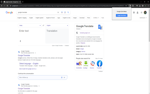 Google Dark Mode  from Chrome web store to be run with OffiDocs Chromium online