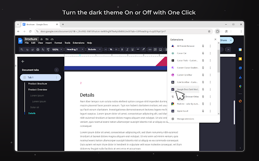 Google Docs Dark Mode 2025  from Chrome web store to be run with OffiDocs Chromium online