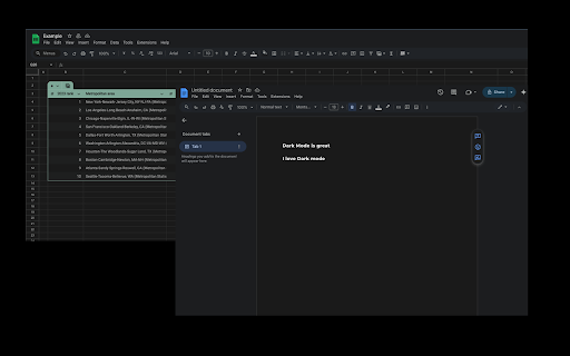 Google Docs Dark View  from Chrome web store to be run with OffiDocs Chromium online