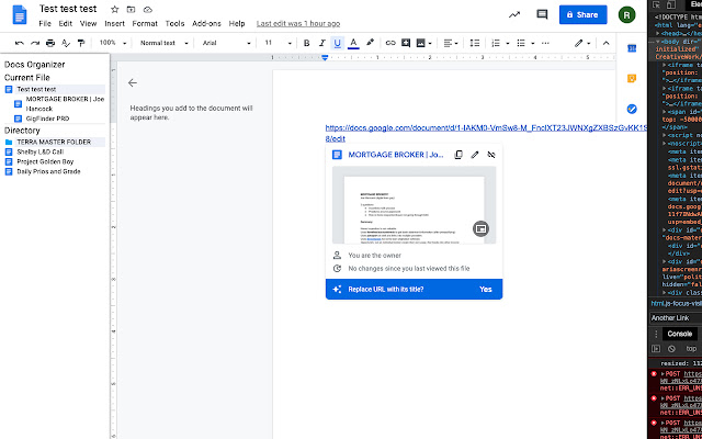 Google Docs Sidebar, a way to preview docs  from Chrome web store to be run with OffiDocs Chromium online