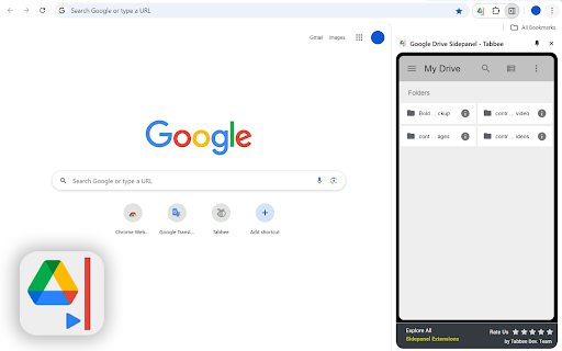 Google Drive Sidepanel Tabbee  from Chrome web store to be run with OffiDocs Chromium online