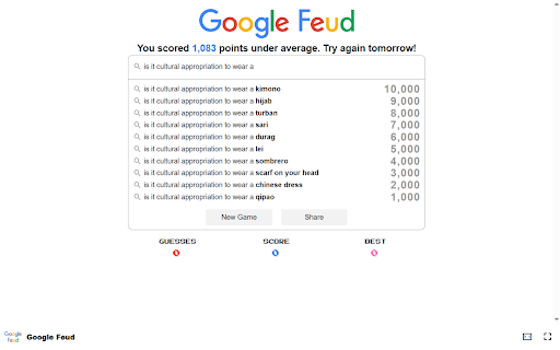 Google Feud Guess how Google autocompletes queries!  from Chrome web store to be run with OffiDocs Chromium online