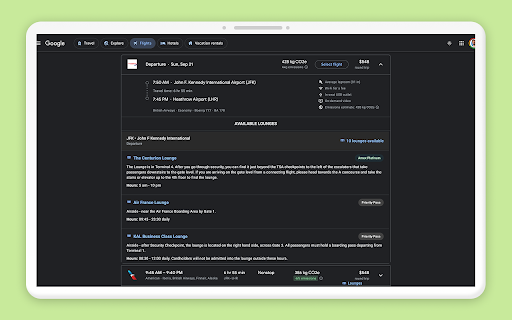 Google Flights Lounge Info  from Chrome web store to be run with OffiDocs Chromium online
