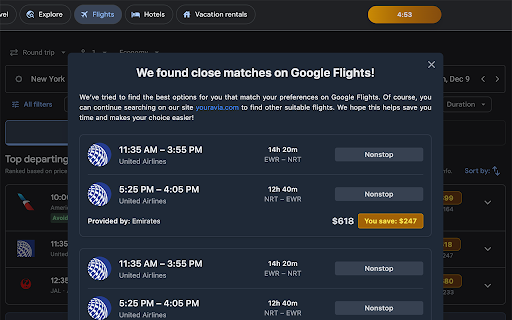 Google Flights Price Hacker – Save More!  from Chrome web store to be run with OffiDocs Chromium online