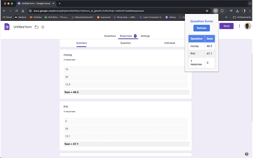 Google Form Response Sum  from Chrome web store to be run with OffiDocs Chromium online