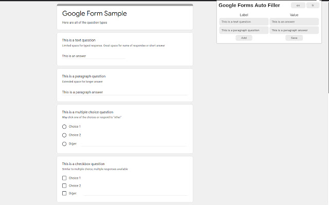 Google Forms Auto Filler  from Chrome web store to be run with OffiDocs Chromium online