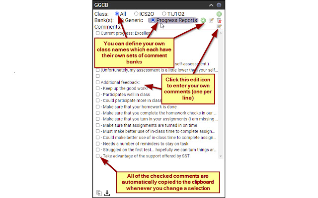 Google Gradebook Comment Bank  from Chrome web store to be run with OffiDocs Chromium online