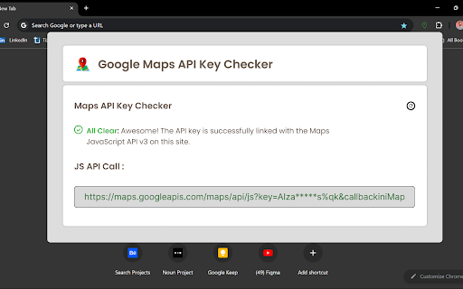 Google maps api key checker  from Chrome web store to be run with OffiDocs Chromium online