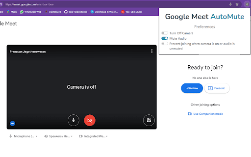 Google Meet Auto Mute de Chrome web store se ejecutará con OffiDocs Chromium en línea