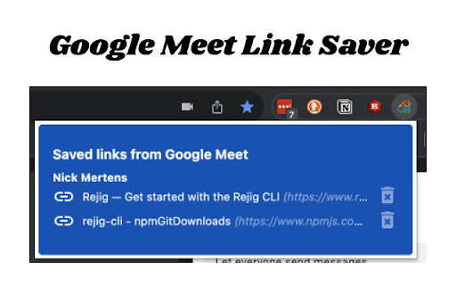 Google Meet Link Saver  from Chrome web store to be run with OffiDocs Chromium online