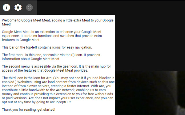 Google Meet Meat  from Chrome web store to be run with OffiDocs Chromium online