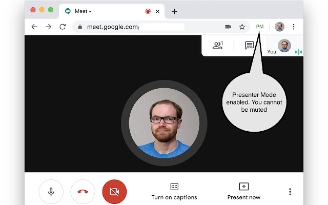 La modalità Presentatore di Google Meet dal Chrome Web Store può essere eseguita con OffiDocs Chromium online