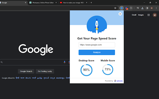 Google Pagespeed Insights  from Chrome web store to be run with OffiDocs Chromium online