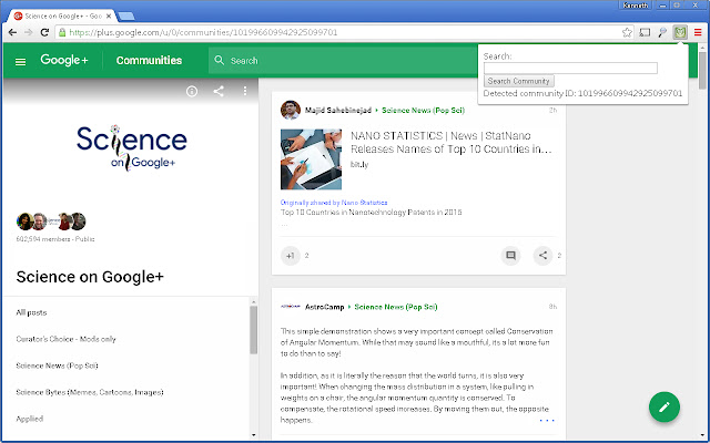 Google plus Community search  from Chrome web store to be run with OffiDocs Chromium online