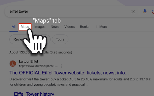 Google results clickable map  from Chrome web store to be run with OffiDocs Chromium online