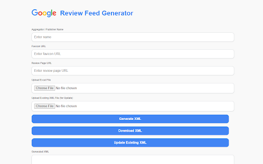 Google Review Feed Generator  from Chrome web store to be run with OffiDocs Chromium online