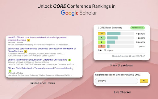 Google Scholar Conference Ranker  from Chrome web store to be run with OffiDocs Chromium online