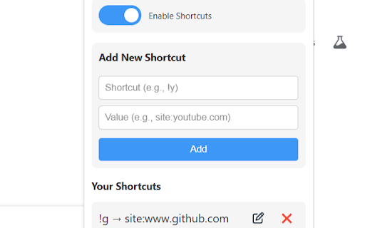 Google Search Shortcuts  from Chrome web store to be run with OffiDocs Chromium online