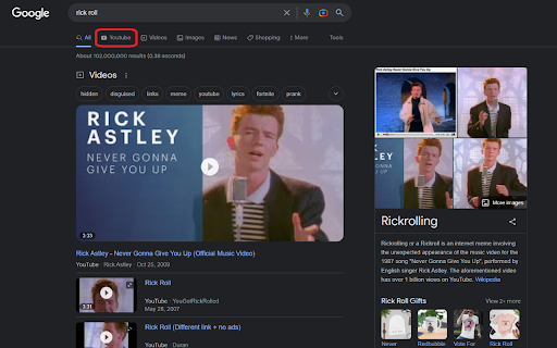 Google Search to Youtube Redirector  from Chrome web store to be run with OffiDocs Chromium online