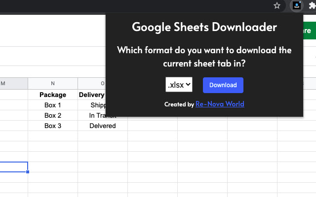 Google Sheets Downloader  from Chrome web store to be run with OffiDocs Chromium online
