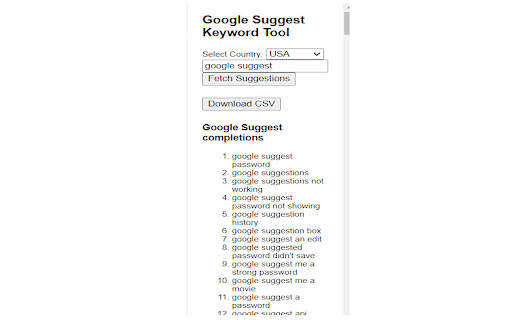 Google Suggest Keyword Tool  from Chrome web store to be run with OffiDocs Chromium online