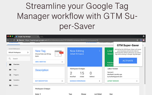 Google Tag Manager Super Saver van de Chrome-webwinkel om te worden uitgevoerd met OffiDocs Chromium online
